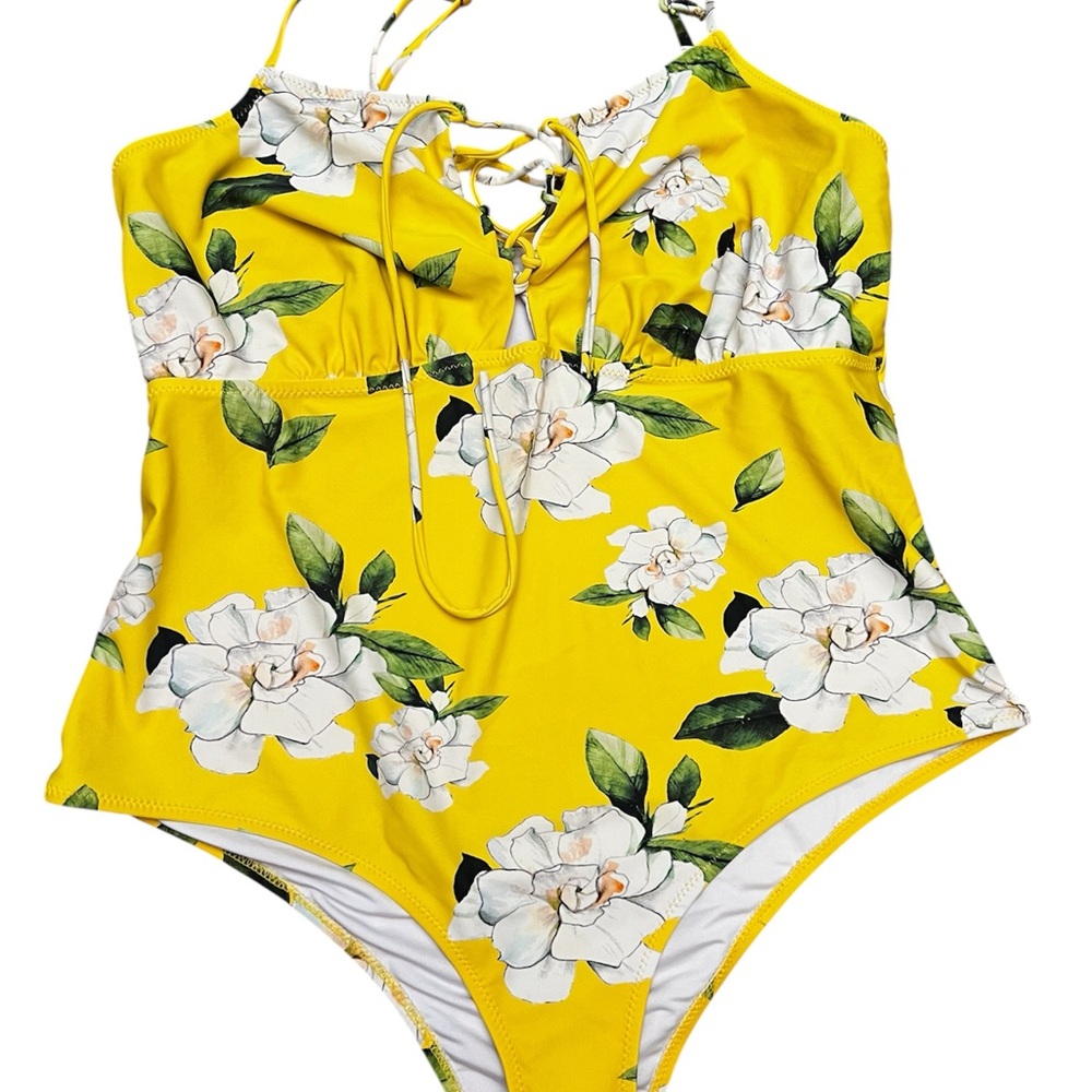Cupshe Floral Yellow plus size Swimsuit, women’s sexy one piece bathing suit